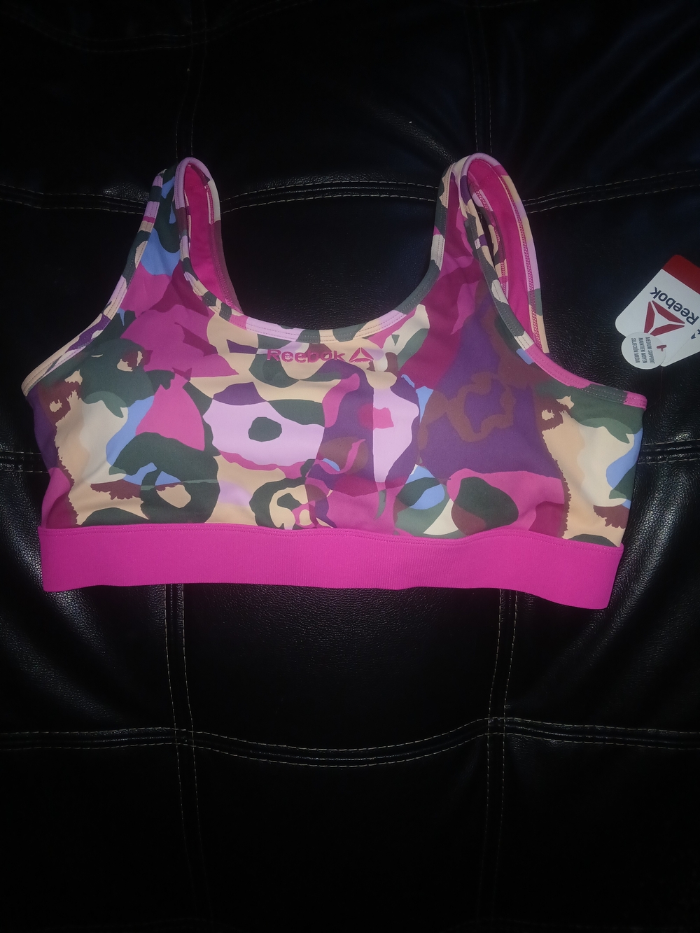 Reebok Pink and Purple Camo Sports Bra